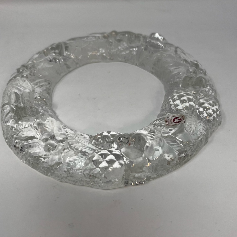 VTG, Vetreria Etrusca, Art Glass, Wreath, Candle Holder, Clear, Italy, Holiday